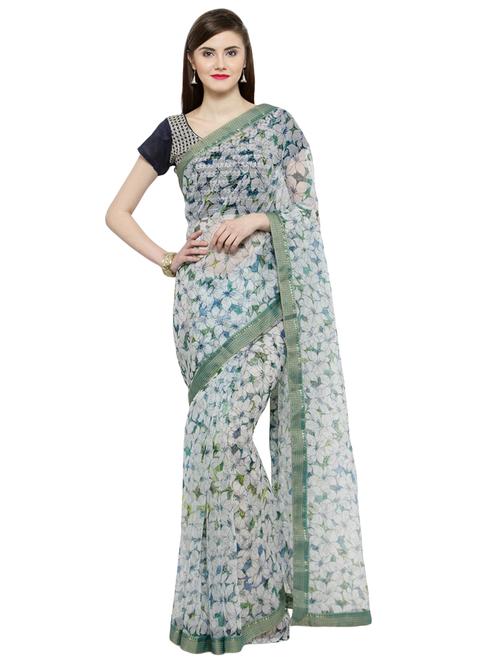 grey georgette printed saree with blouse - 14807139 - Very Small Image - 1