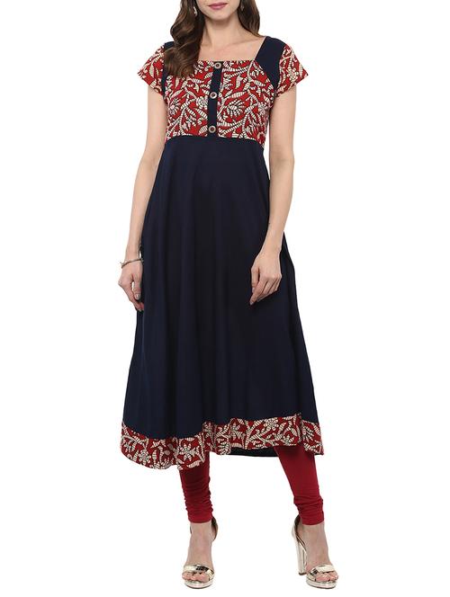 blue cotton flared kurta - 14807936 - Standard Image - 1