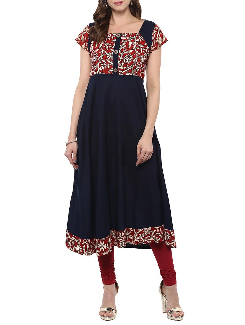 blue cotton flared kurta - 14807936 - Zoom Image - 1