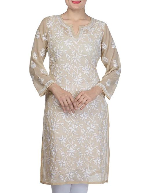 ada beige faux georgette straight kurta - 14810697 - Very Small Image - 1