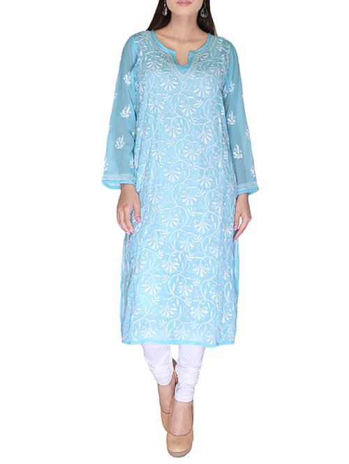 ada blue faux georgette straight kurta - 14810700 - Standard Image - 1