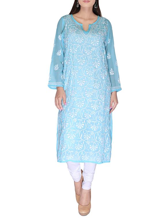 ada blue faux georgette straight kurta - 14810700 - Zoom Image - 1