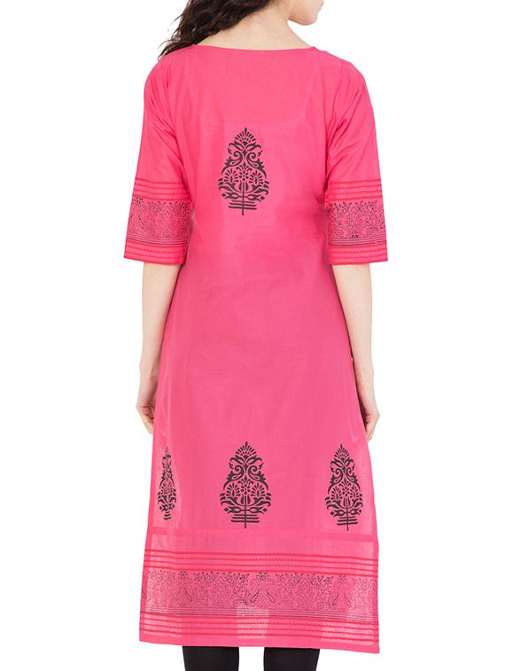 pink cotton straight kurta - 14810937 - Zoom Image - 2