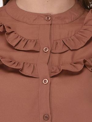 brown solid ruffled shirt - 14811698 - Standard Image - 4