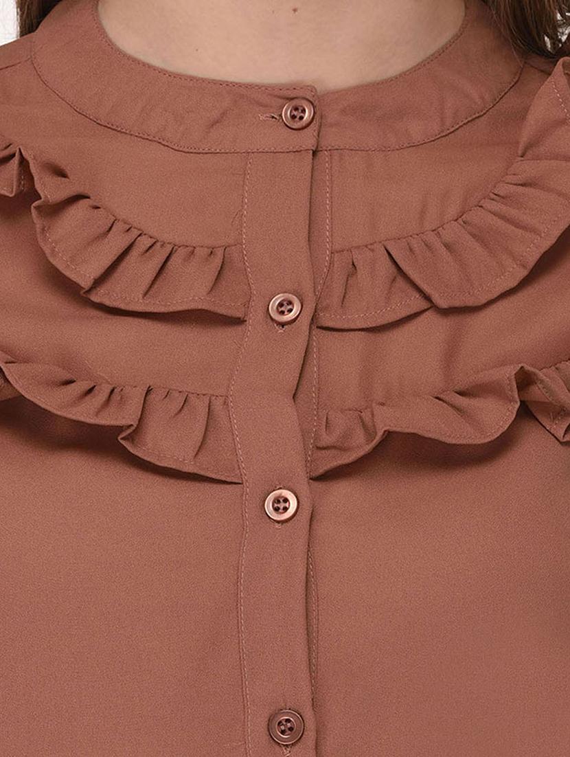 brown solid ruffled shirt - 14811698 - Zoom Image - 4