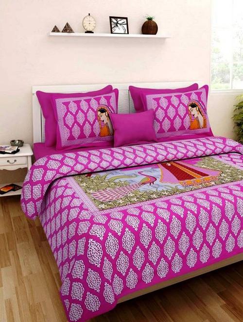 Cotton Jaipuri Printed King Size Bed Sheet with 2 Pillow Covers - 14813415 - Standard Image - 1