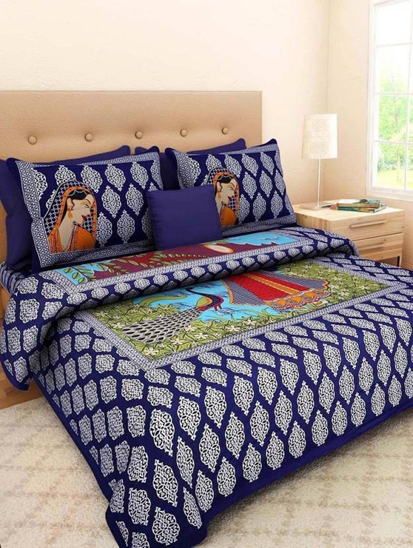 Cotton Jaipuri Printed King Size Bed Sheet with 2 Pillow Covers - 14813416 - Zoom Image - 1