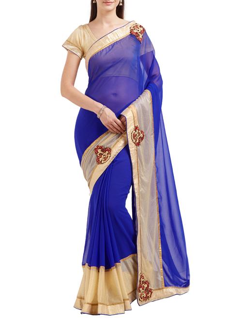 blue faux georgette embroidered saree with blouse - 14813993 - Standard Image - 1
