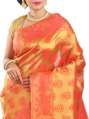 orange art silk woven saree with blouse - 14816467 - Standard Image - 3