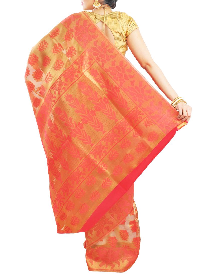 orange art silk woven saree with blouse - 14816467 - Zoom Image - 2