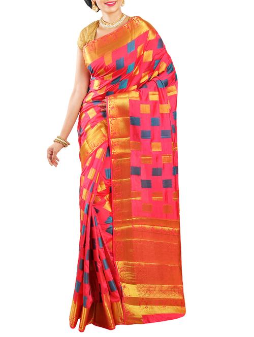 pink art silk woven saree with blouse - 14816470 - Very Small Image - 1