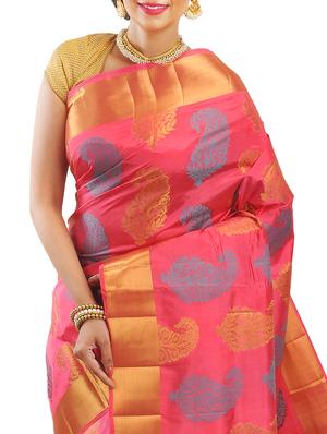 pink art silk woven saree with blouse - 14816490 - Standard Image - 3