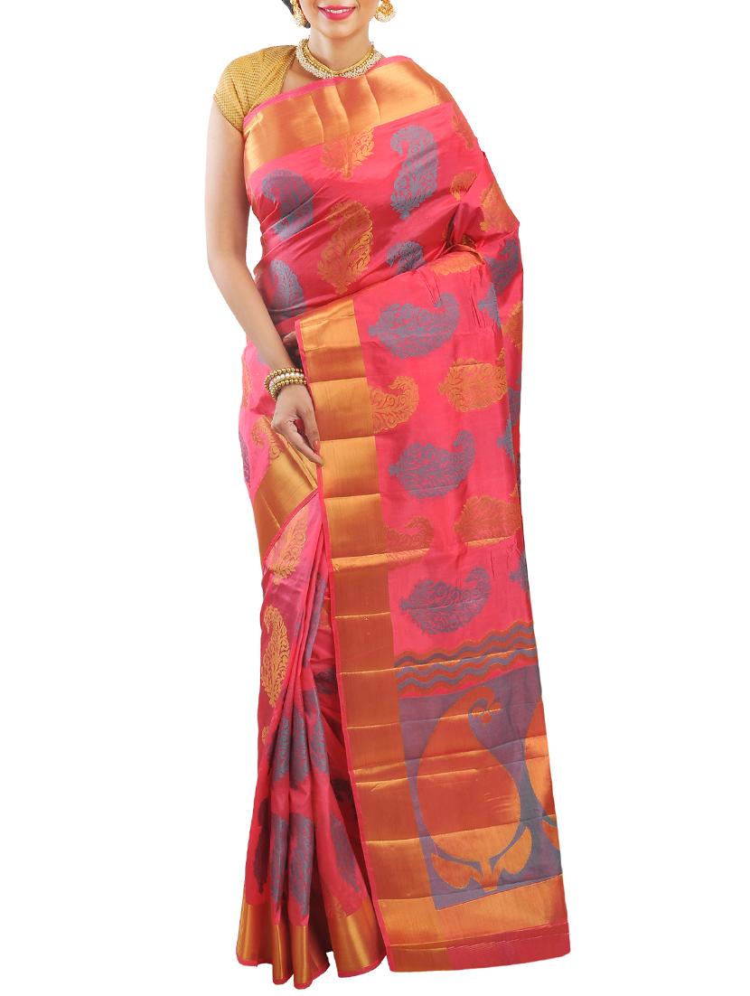 pink art silk woven saree with blouse - 14816490 - Zoom Image - 1