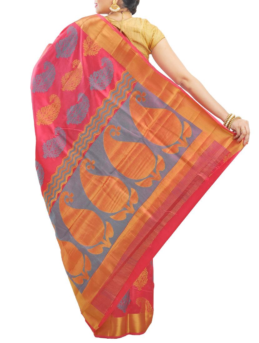 pink art silk woven saree with blouse - 14816490 - Zoom Image - 2