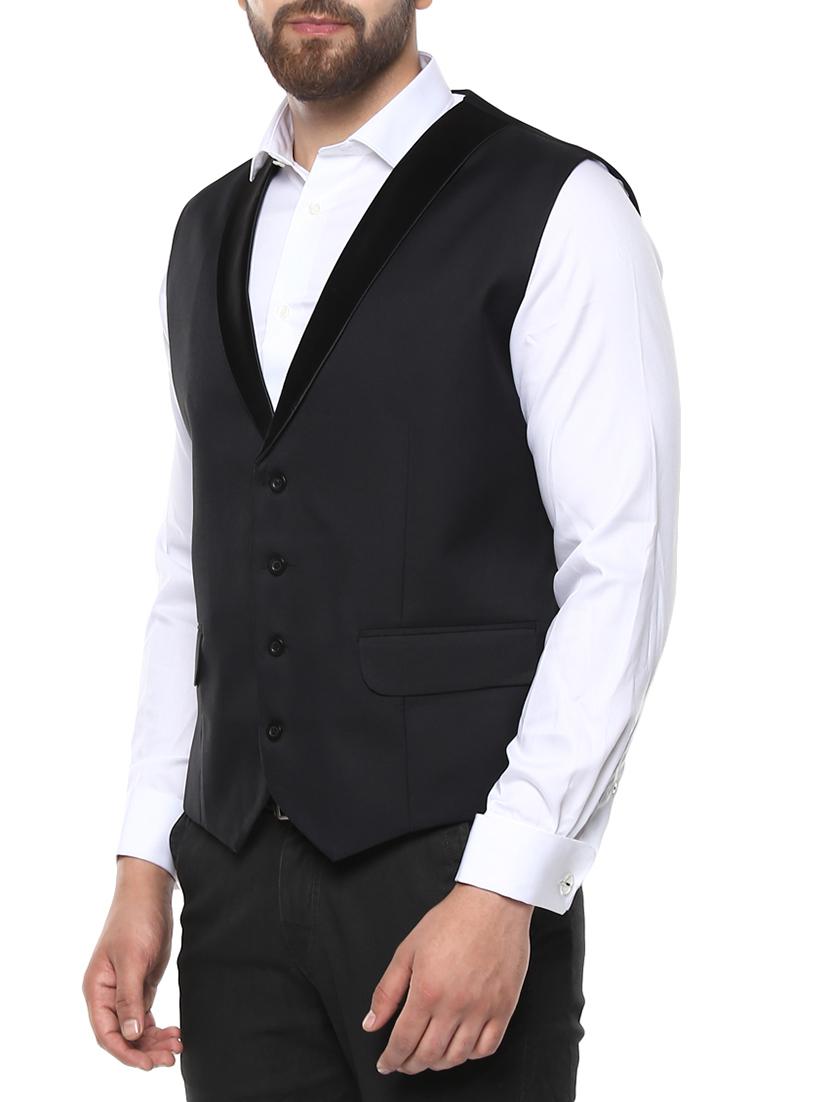 black solid classic waist coat - 14816763 - Zoom Image - 2