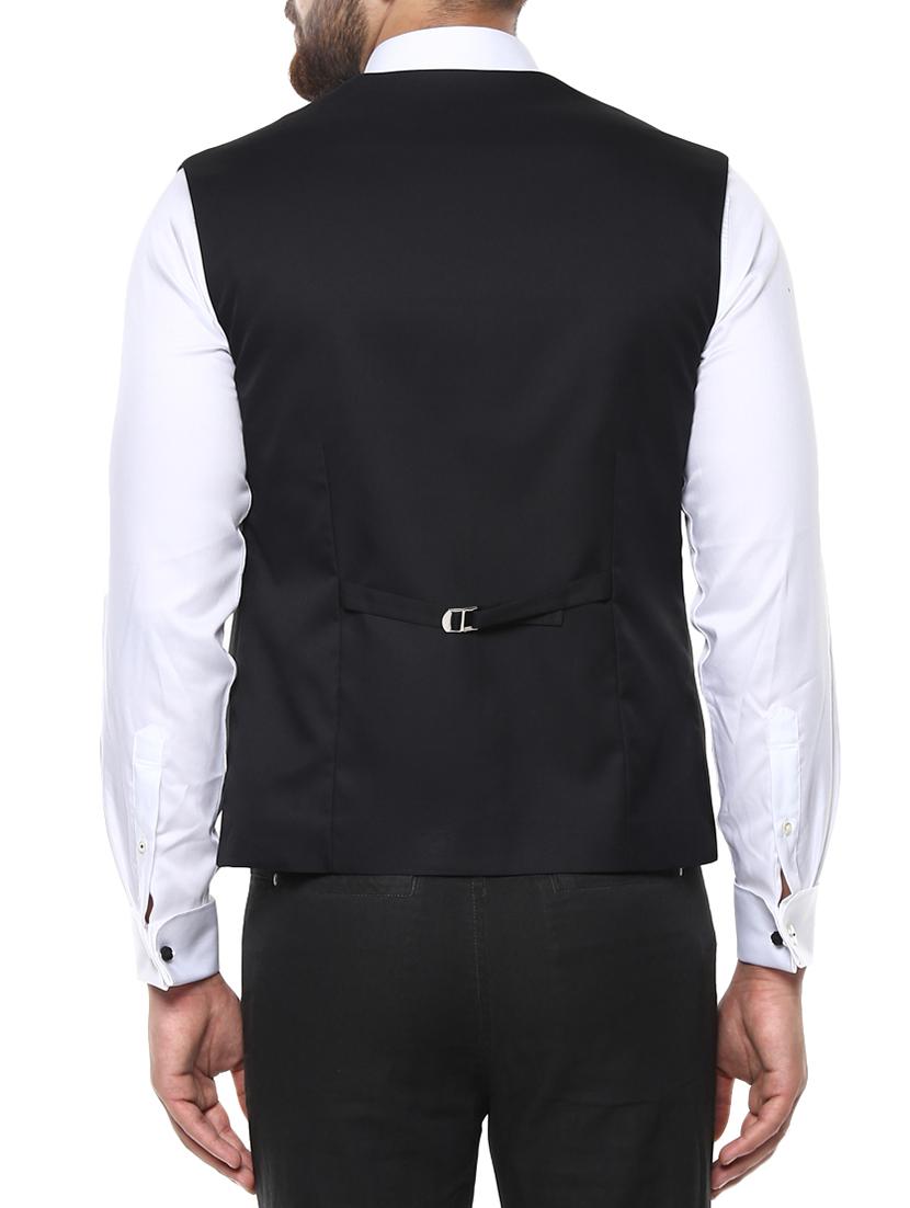 black solid classic waist coat - 14816763 - Zoom Image - 3