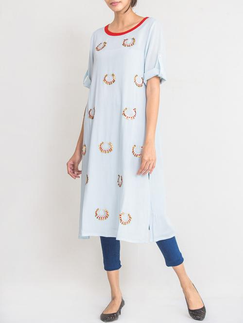 sky blue viscose straight kurta - 14816778 - Standard Image - 1