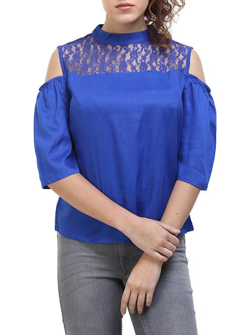 blue solid cold shoulder top - 14818218 - Standard Image - 1