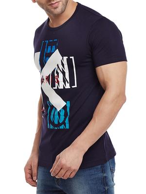 navy blue cotton chest print tshirt - 14818441 - Standard Image - 2
