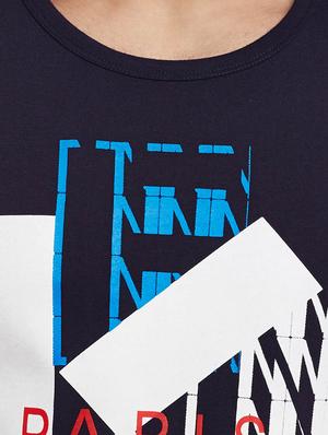 navy blue cotton chest print tshirt - 14818441 - Standard Image - 4