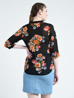 floral band collar top - 14820113 - Standard Image - 3