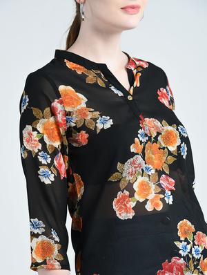 floral band collar top - 14820113 - Standard Image - 4