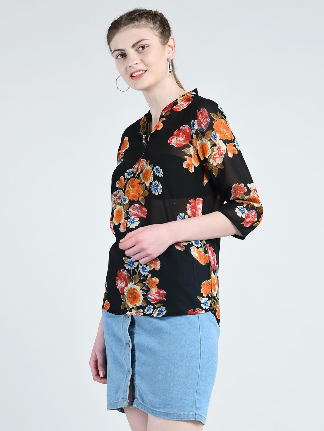 floral band collar top - 14820113 - Zoom Image - 2