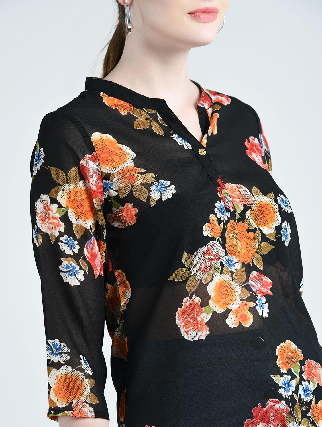 floral band collar top - 14820113 - Zoom Image - 4