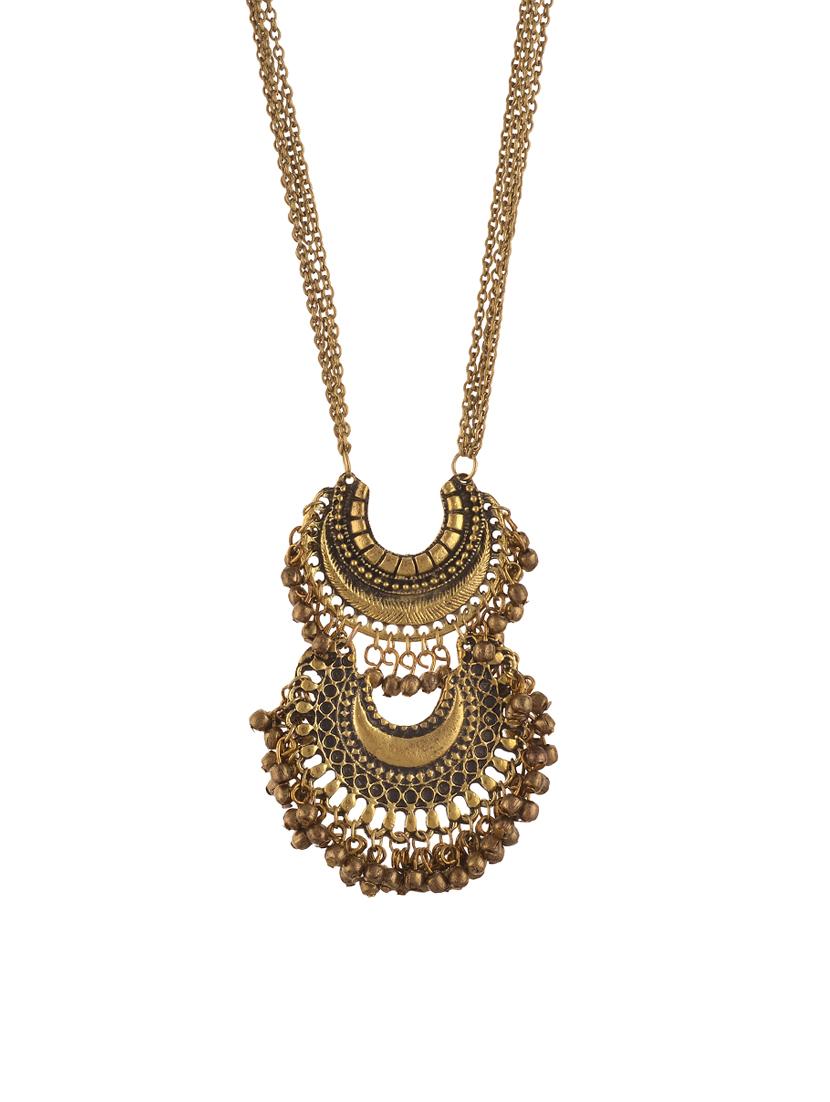 gold metal long necklace - 14840439 - Zoom Image - 1