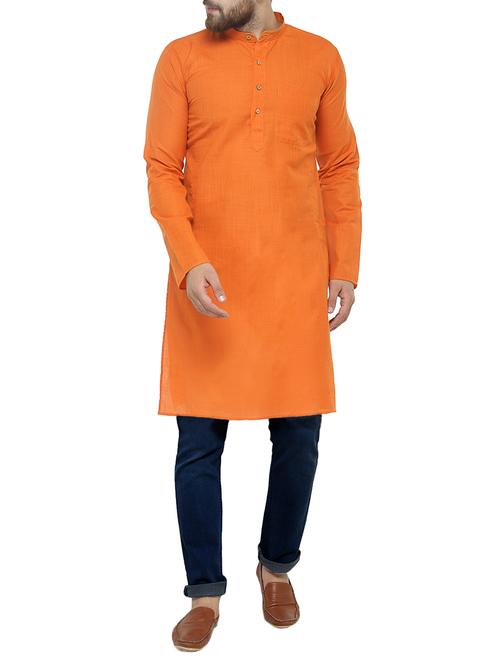 orange cotton long kurta - 14841821 - Standard Image - 1