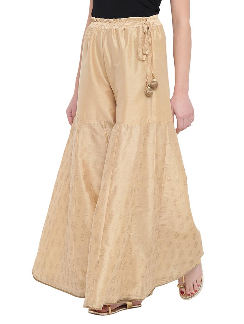 beige cotton flared palazzo - 14844675 - Zoom Image - 2
