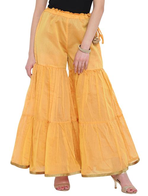 yellow chanderi flared palazzo - 14844677 - Standard Image - 1