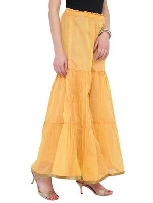yellow chanderi flared palazzo - 14844677 - Standard Image - 2