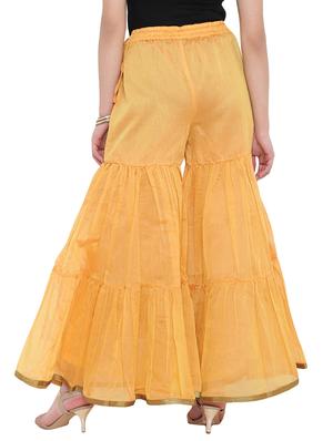 yellow chanderi flared palazzo - 14844677 - Standard Image - 3