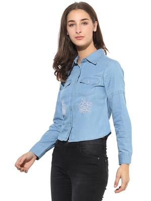 heather hues blue denim embroidered shirt - 14845628 - Standard Image - 3