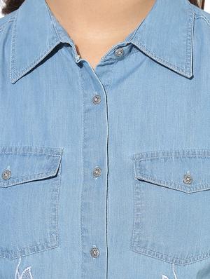 heather hues blue denim embroidered shirt - 14845628 - Standard Image - 5