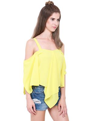 cold shoulder asymmetric polyester top - 14845636 - Standard Image - 2