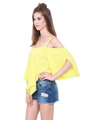 cold shoulder asymmetric polyester top - 14845636 - Standard Image - 3
