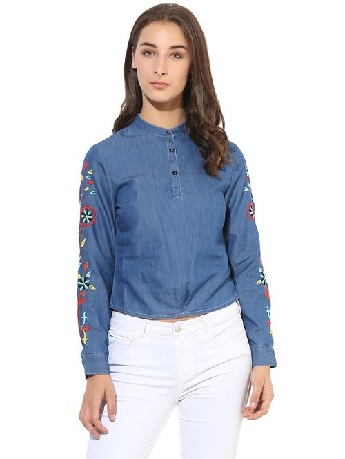 embroidered denim top - 14845675 - Standard Image - 1
