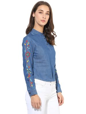 embroidered denim top - 14845675 - Standard Image - 2