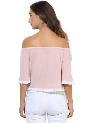 blush pink off shoulder cotton top - 14845686 - Standard Image - 3