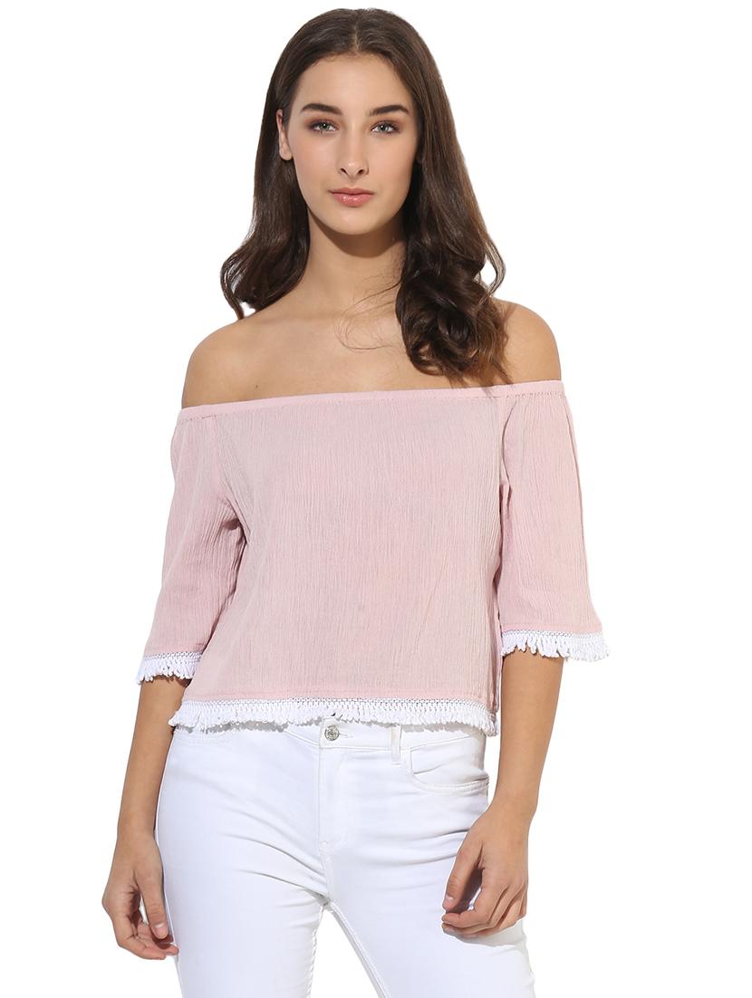 blush pink off shoulder cotton top - 14845686 - Zoom Image - 1