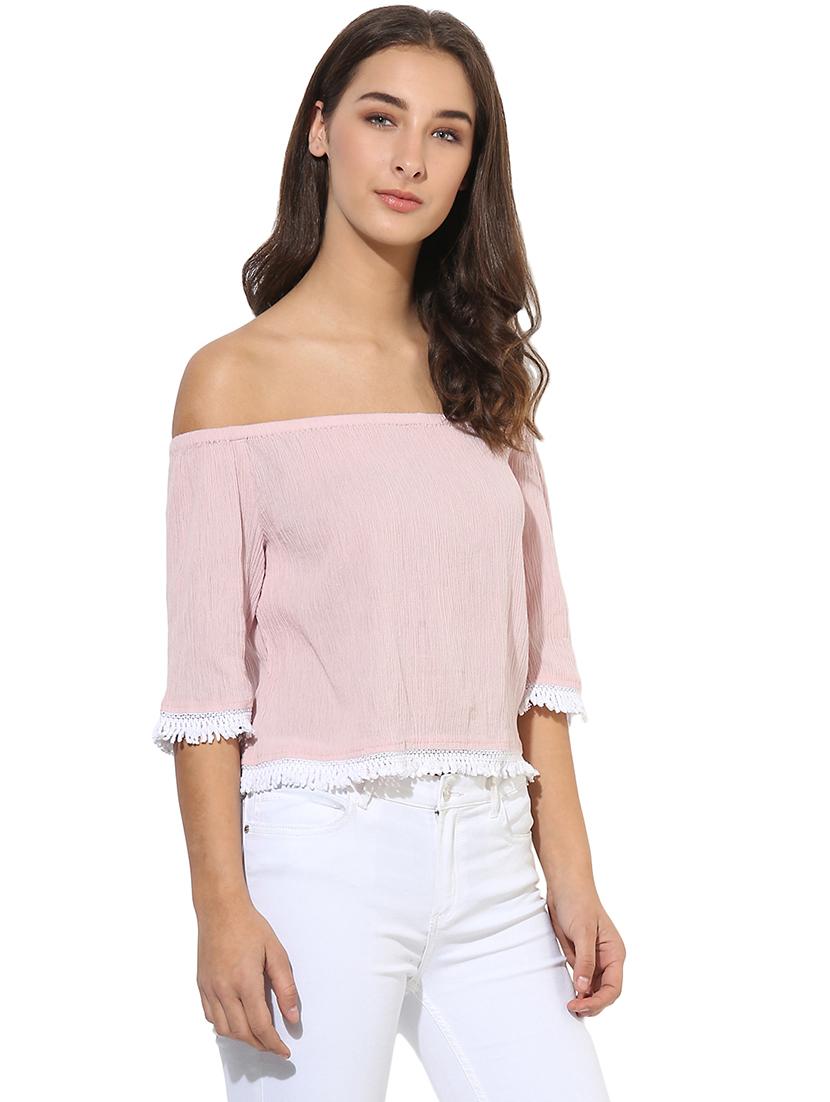 blush pink off shoulder cotton top - 14845686 - Zoom Image - 2