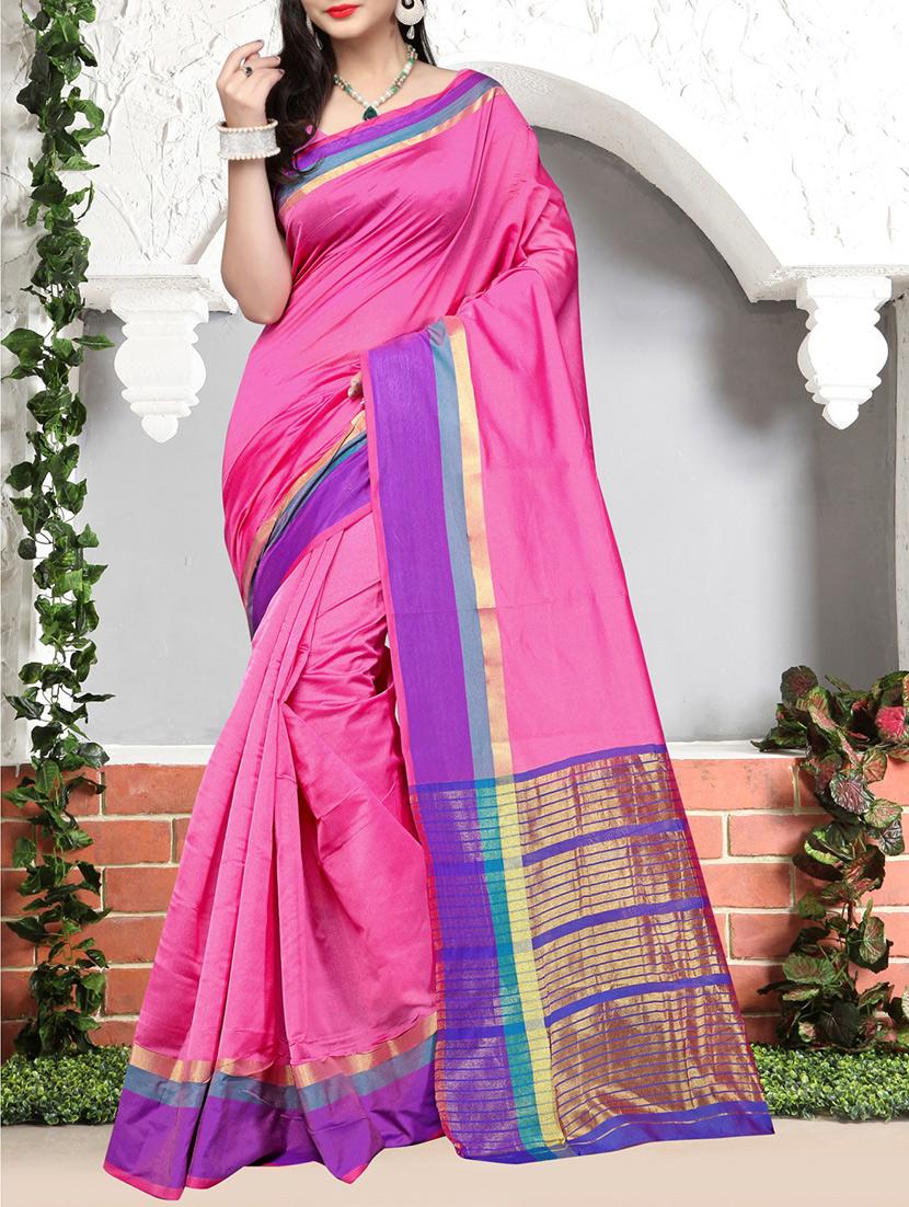 pink cotton silk bordered saree with blouse - 14848286 - Zoom Image - 1