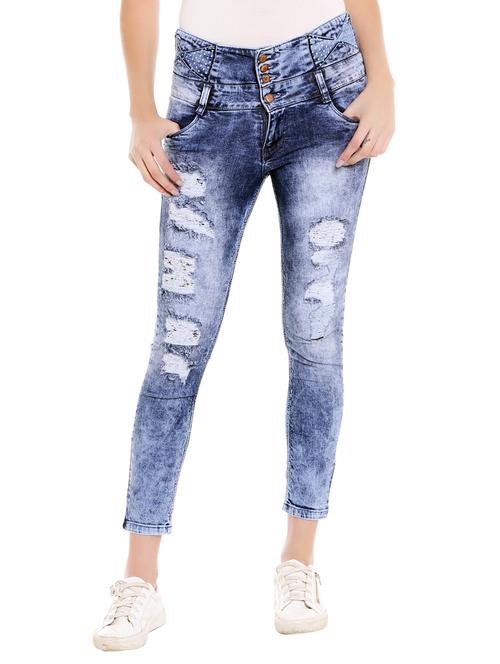 blue denim distressed jeans - 14848349 - Standard Image - 1
