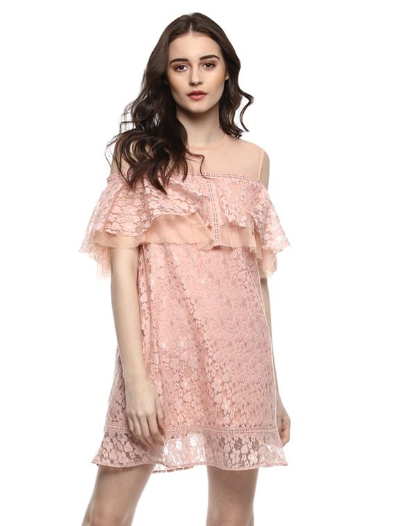 cold shoulder ruffled a-line dress - 14850171 - Zoom Image - 1