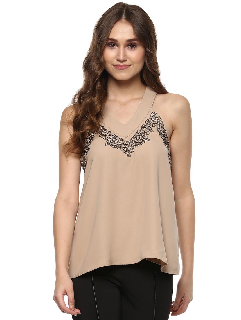 brown solid embellished top - 14850212 - Zoom Image - 1