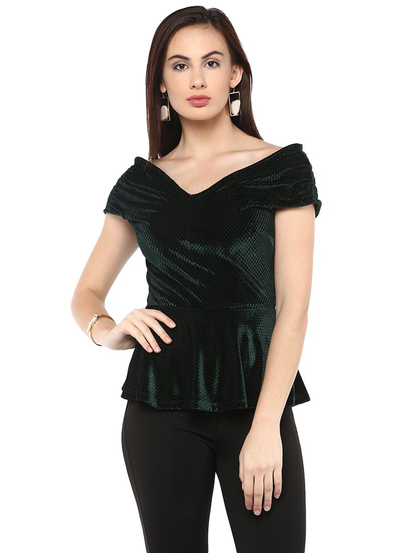 solid green peplum top - 14850290 - Zoom Image - 1