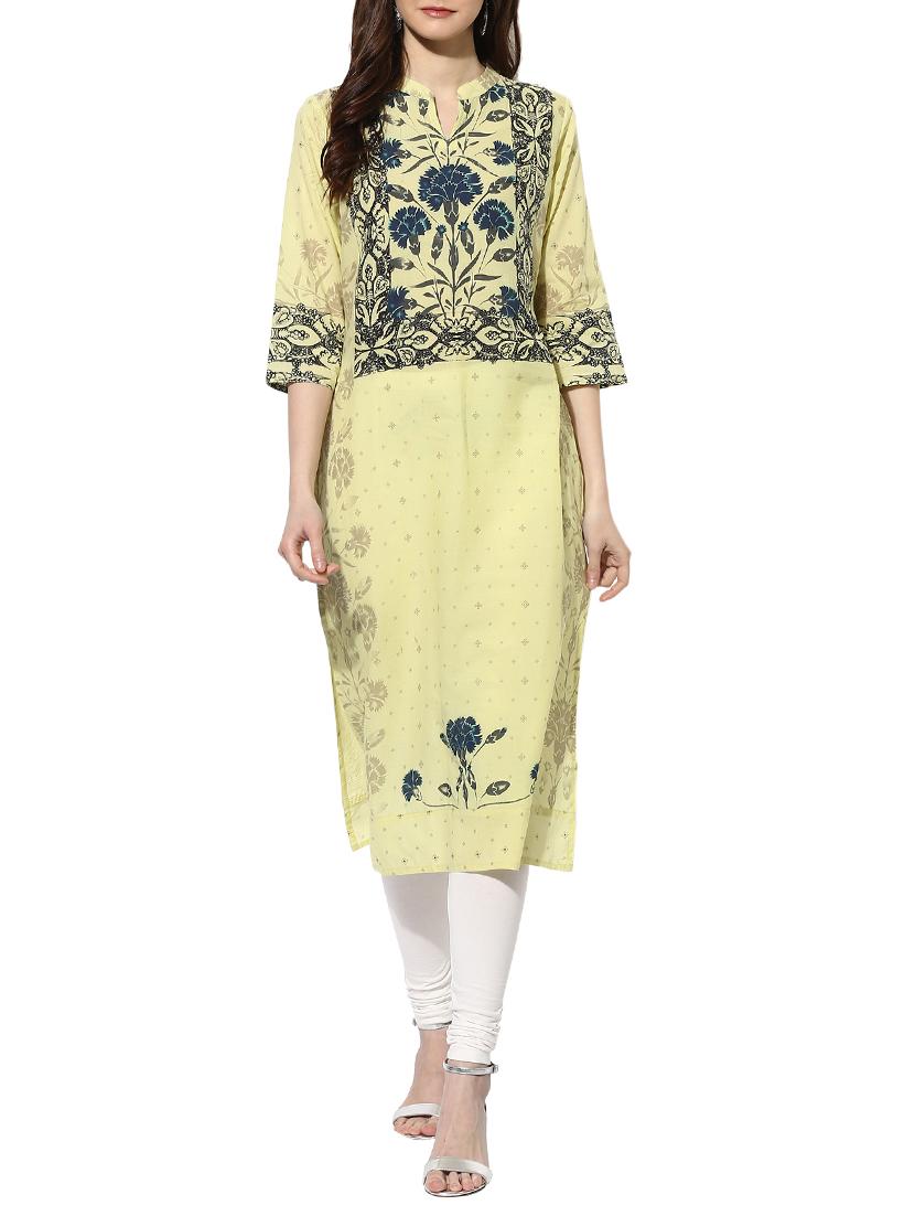 yellow cotton straight kurta - 14853002 - Zoom Image - 1
