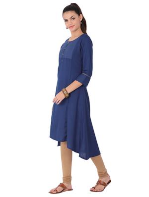 blue cotton highlow kurta - 14853874 - Standard Image - 2